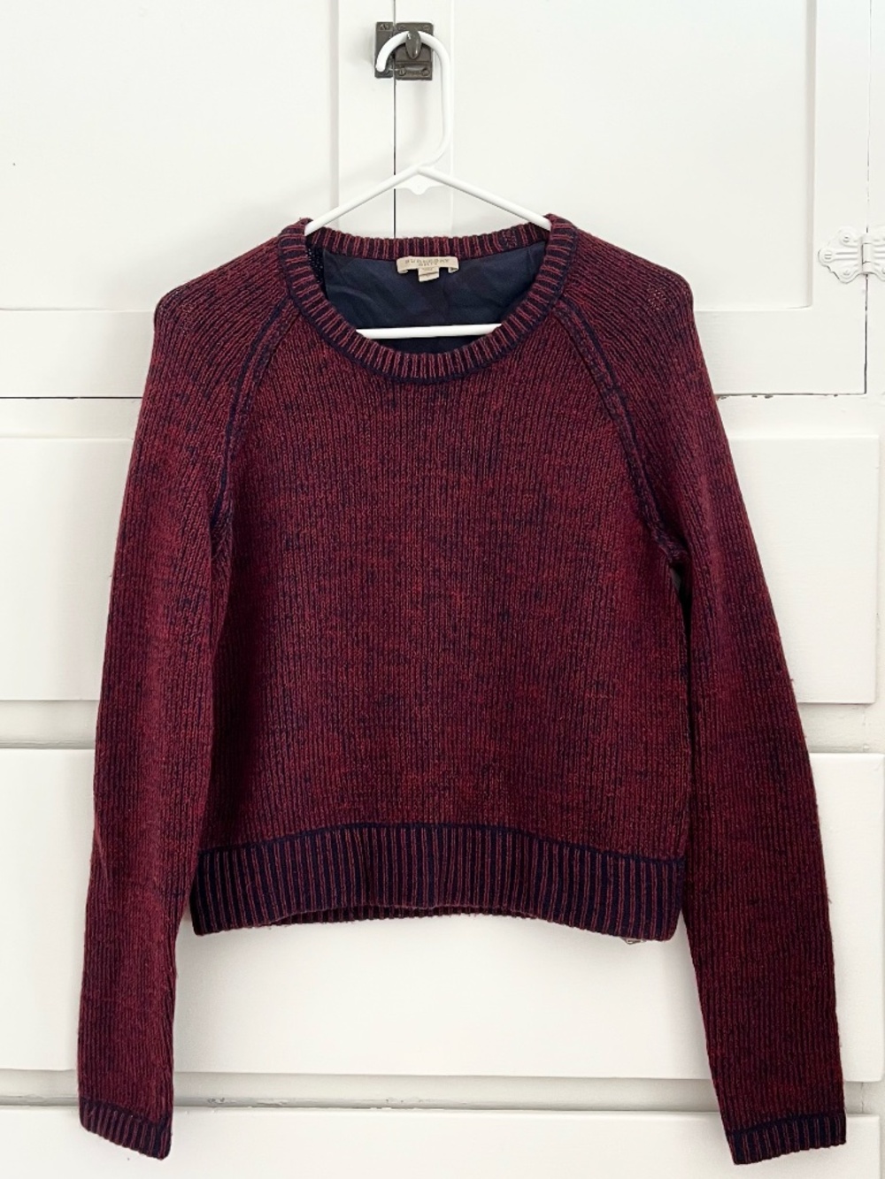 Burberry Brit Burgundy Marl Wool Cashmere Cropped Sweater Raglan Knit M